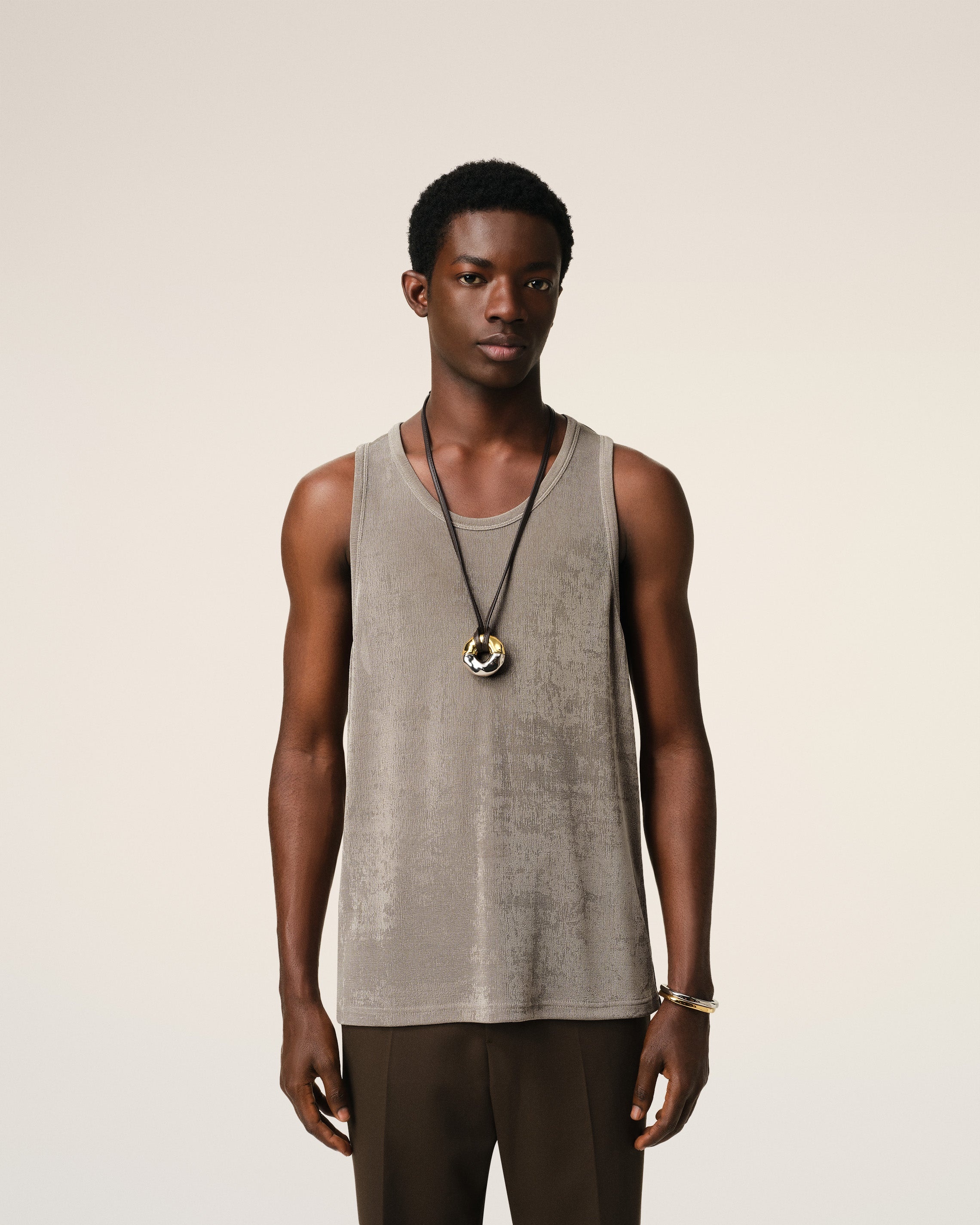 BEIGE LIGHT SHINY RIB JERSEY TANKTOP - 3