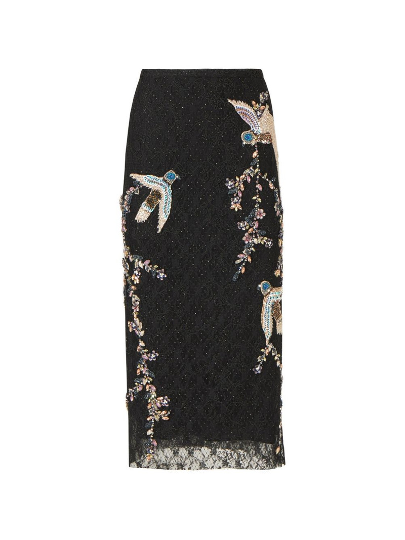 Vivi corded-lace bird-appliqué lace midi skirt 1