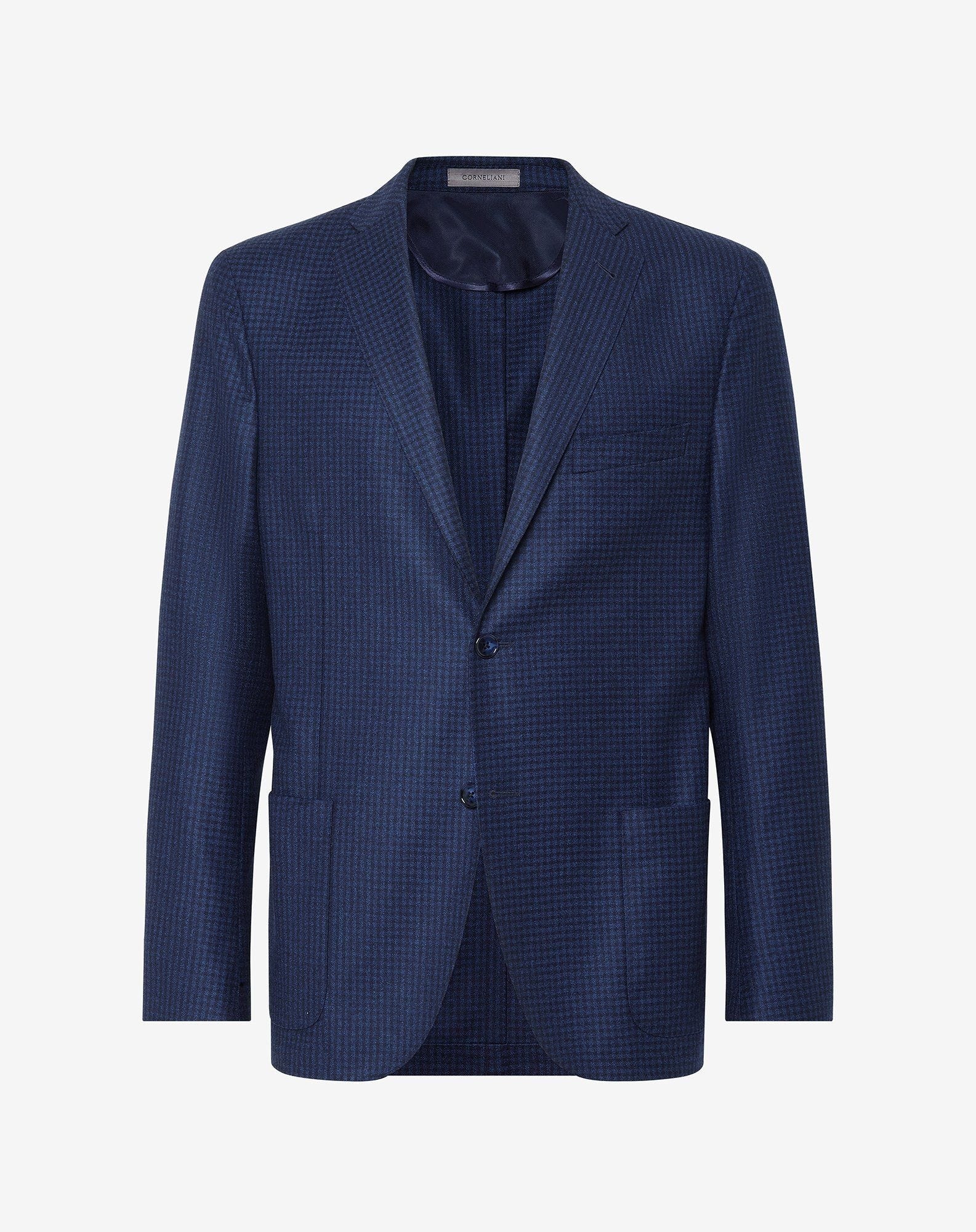 Blue 2-button wool jacket with micro-patterns - 1