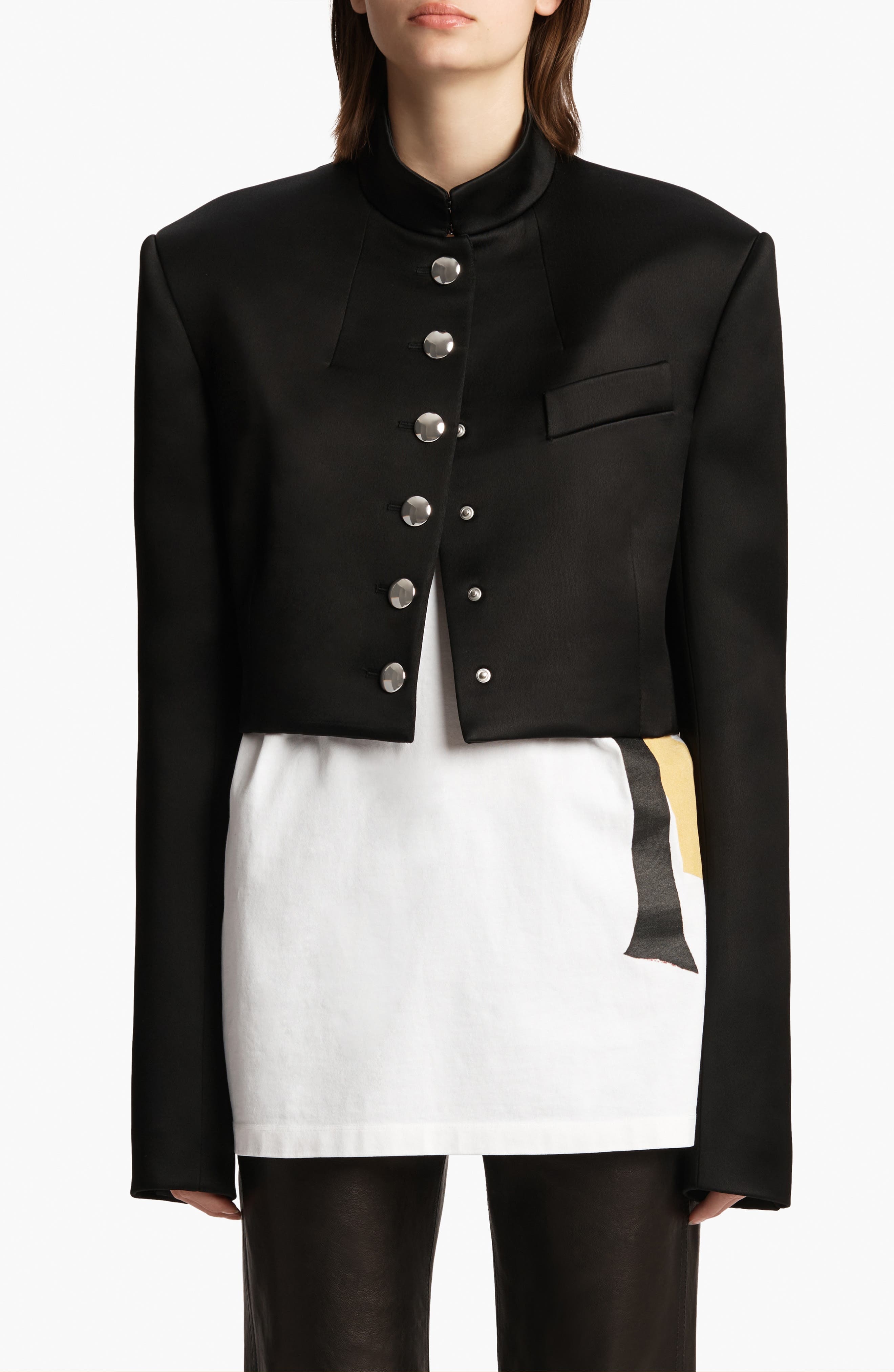Khaite Samuelson Crop Satin Jacket in Black at Nordstrom - 1