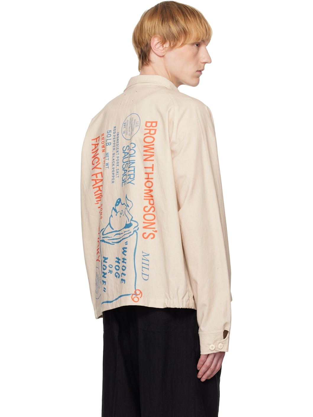 Beige Printed Zipper Cropped Jacket - 3