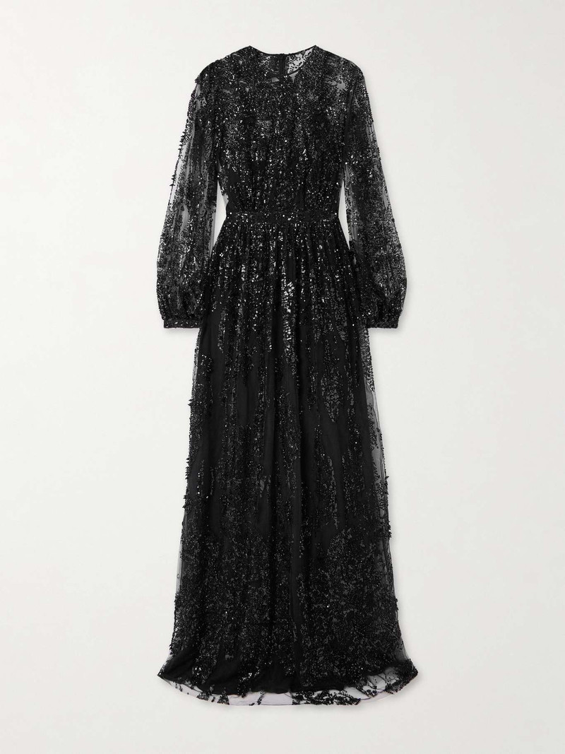 Bead and sequin-embellished tulle gown Black 1