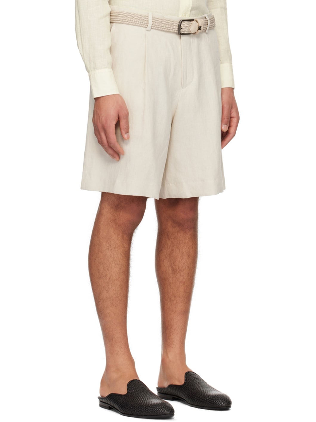 Beige Pleated Shorts - 2