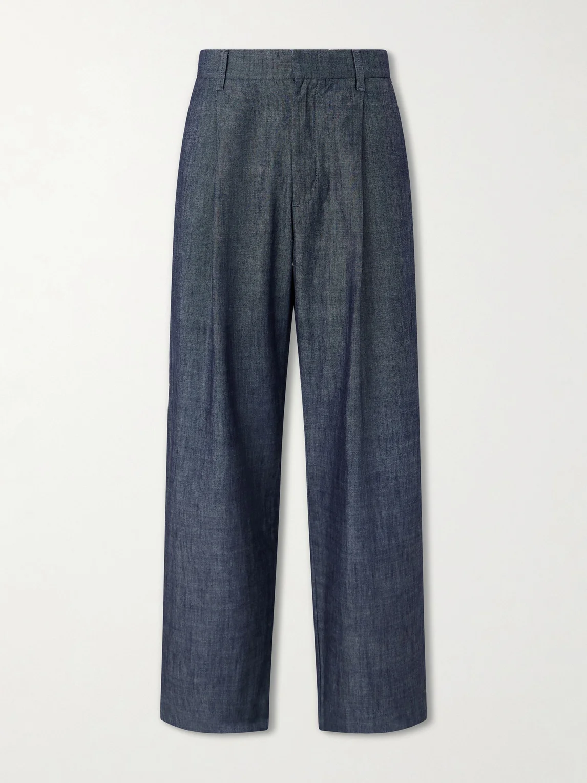 Kay 10056 Straight-Leg Pleated Organic Cotton-Chambray Trousers - 1
