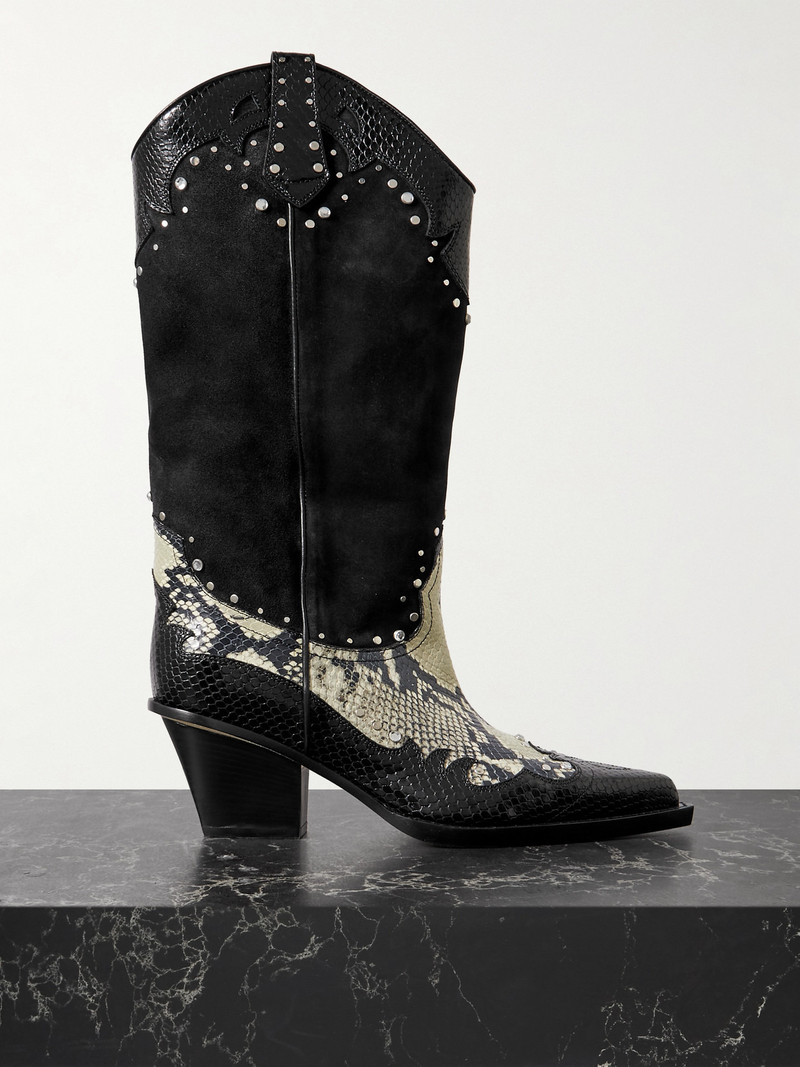 American Flame Snake-effect Leather Embellished Suede Cowboy Boots 1