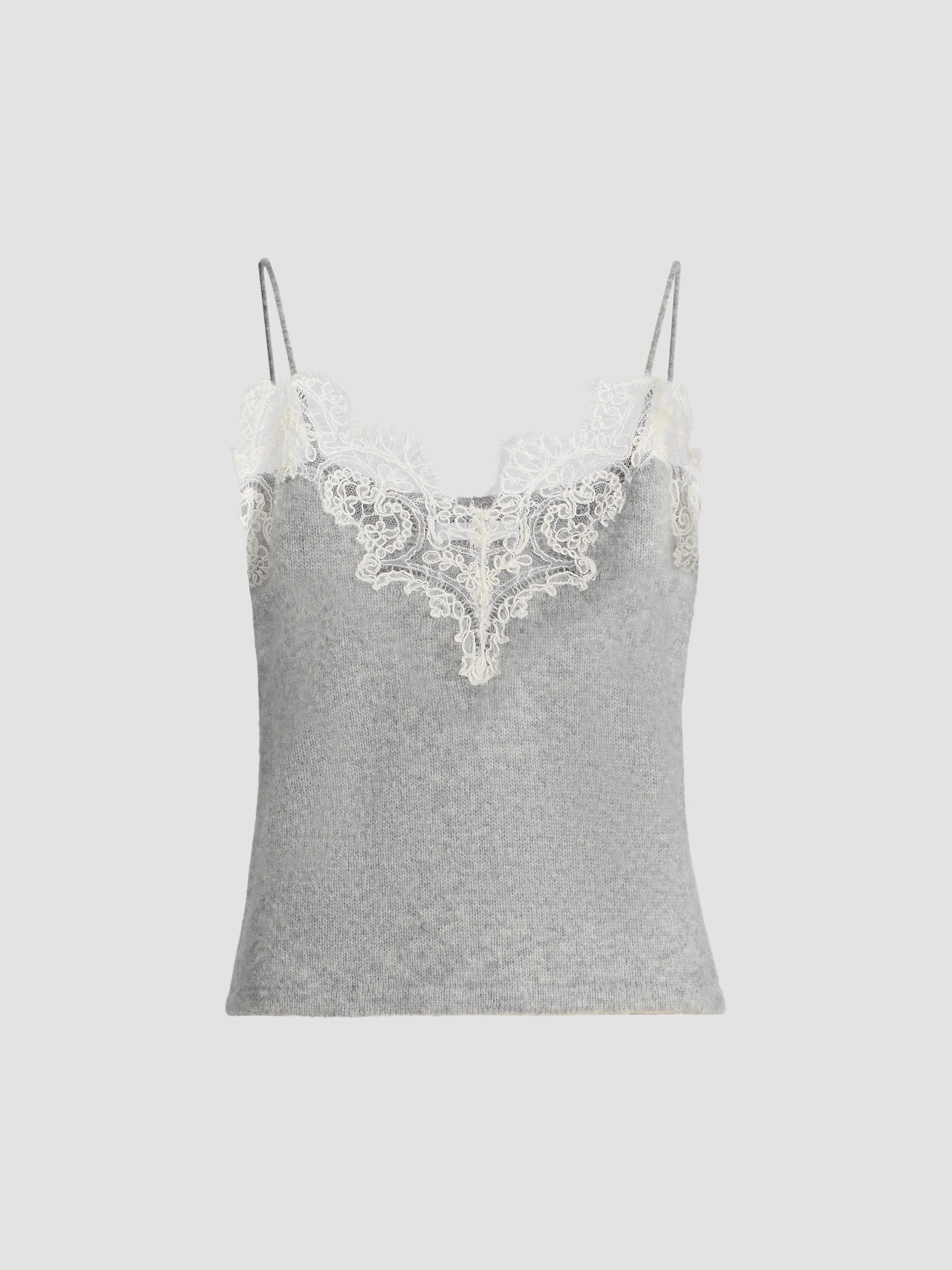 Women's Beatrix Lace-Trim Cashmere Knit Cami - Heather Grey - 1