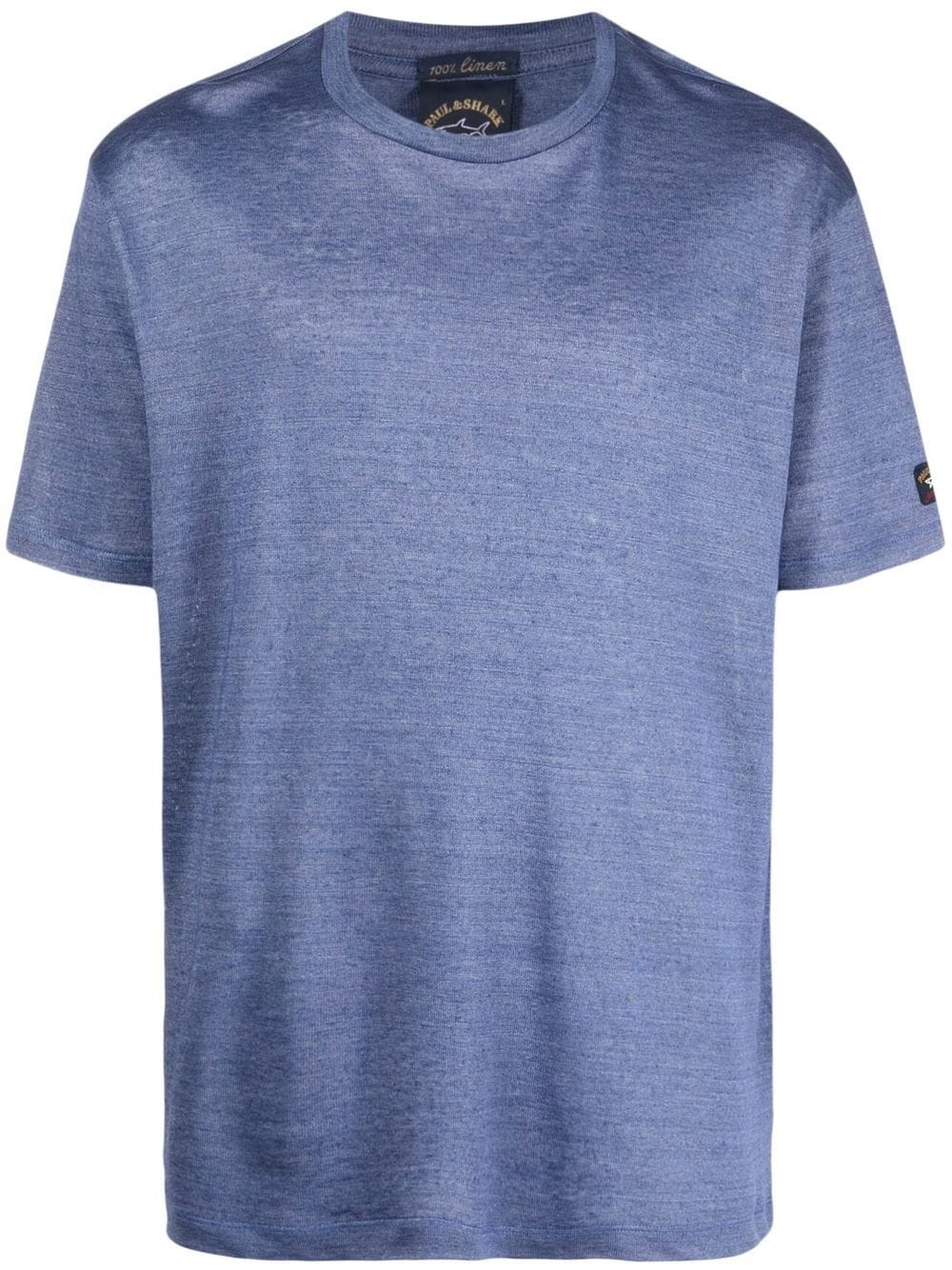 crew neck short-sleeved linen T-shirt - 1