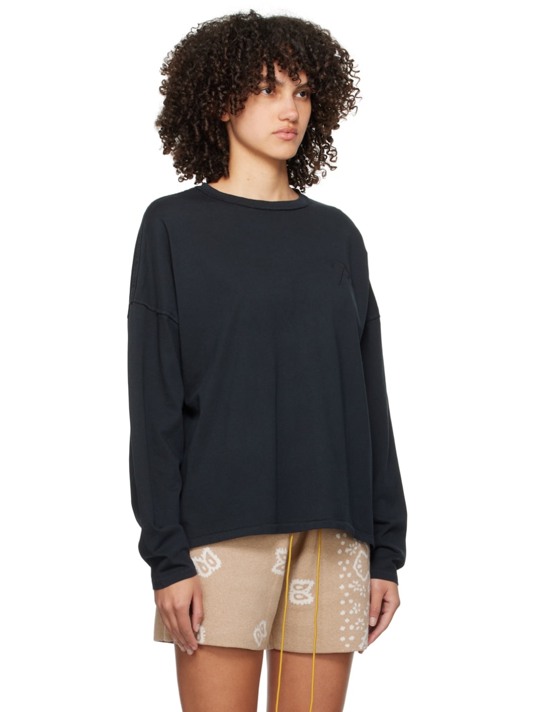 Black Embroidered Long Sleeve T-Shirt - 2