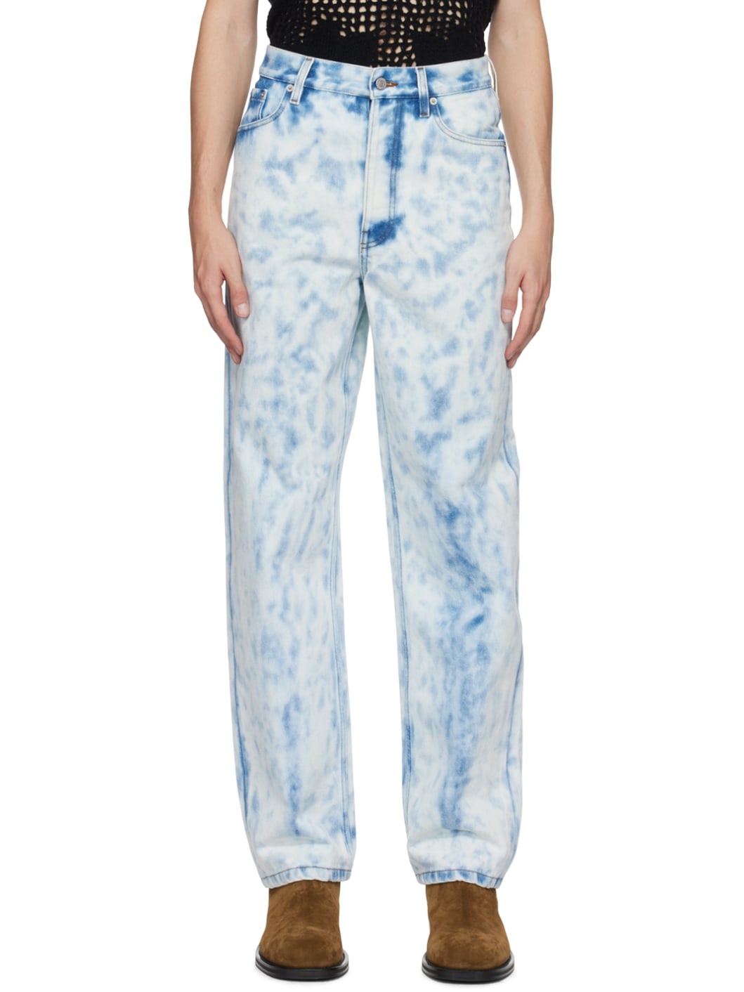 Off-White & Blue Tie-Dye Jeans - 1