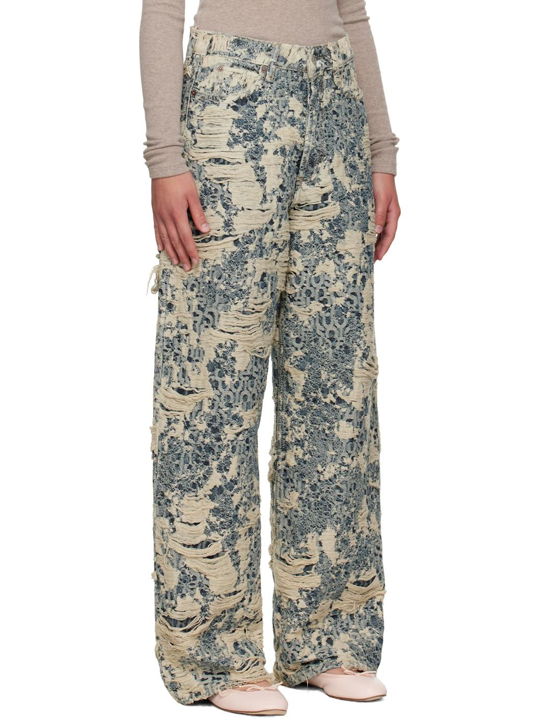 Blue & Beige 1981 Distressed Monogram Jeans - 2