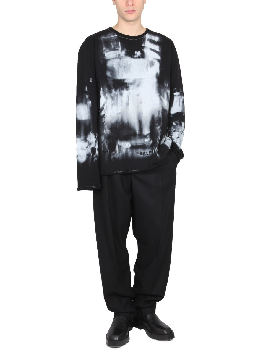 Balmain Men Tie Dye Pattern Crewneck Sweatshirt - 2
