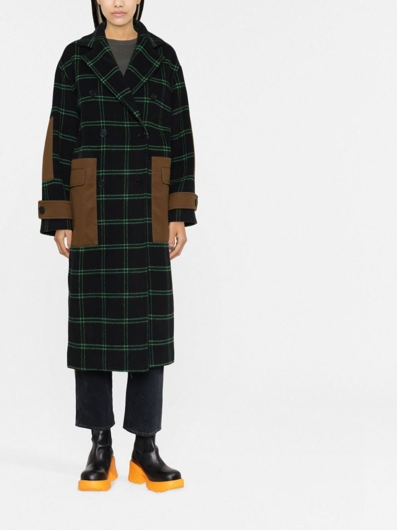 checked panelled double-breasted coat - 2