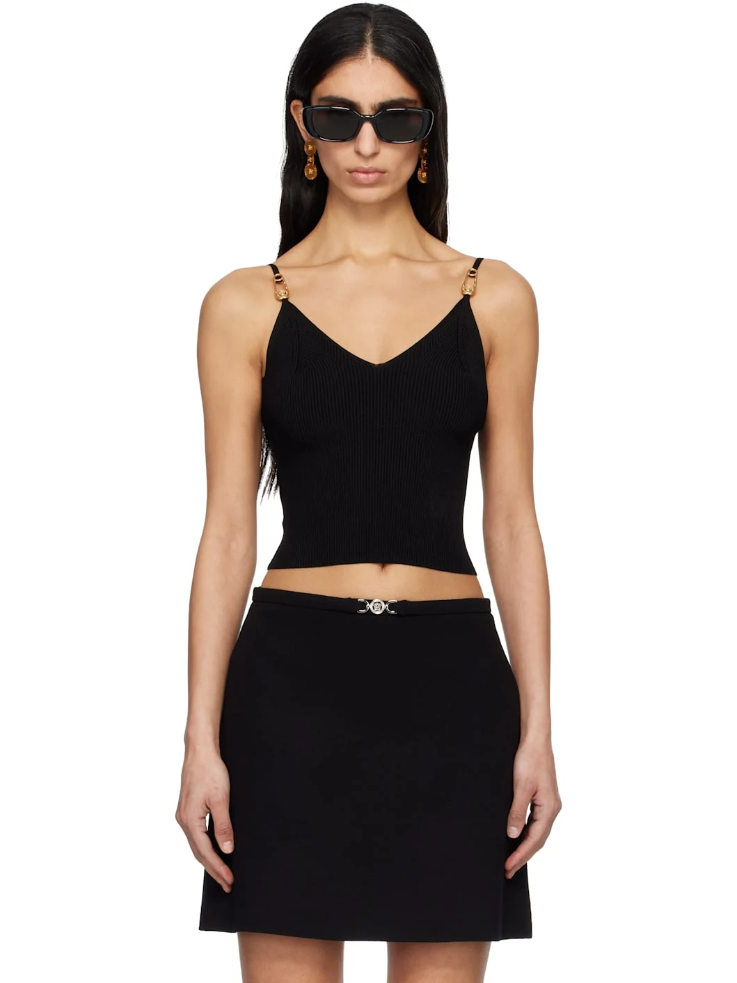 Black Viscose Knit Crop Camisole - 1