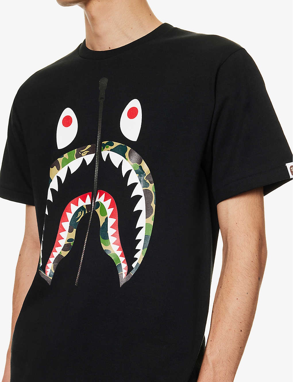 Shark-print brand-patch cotton-jersey T-shirt - 5