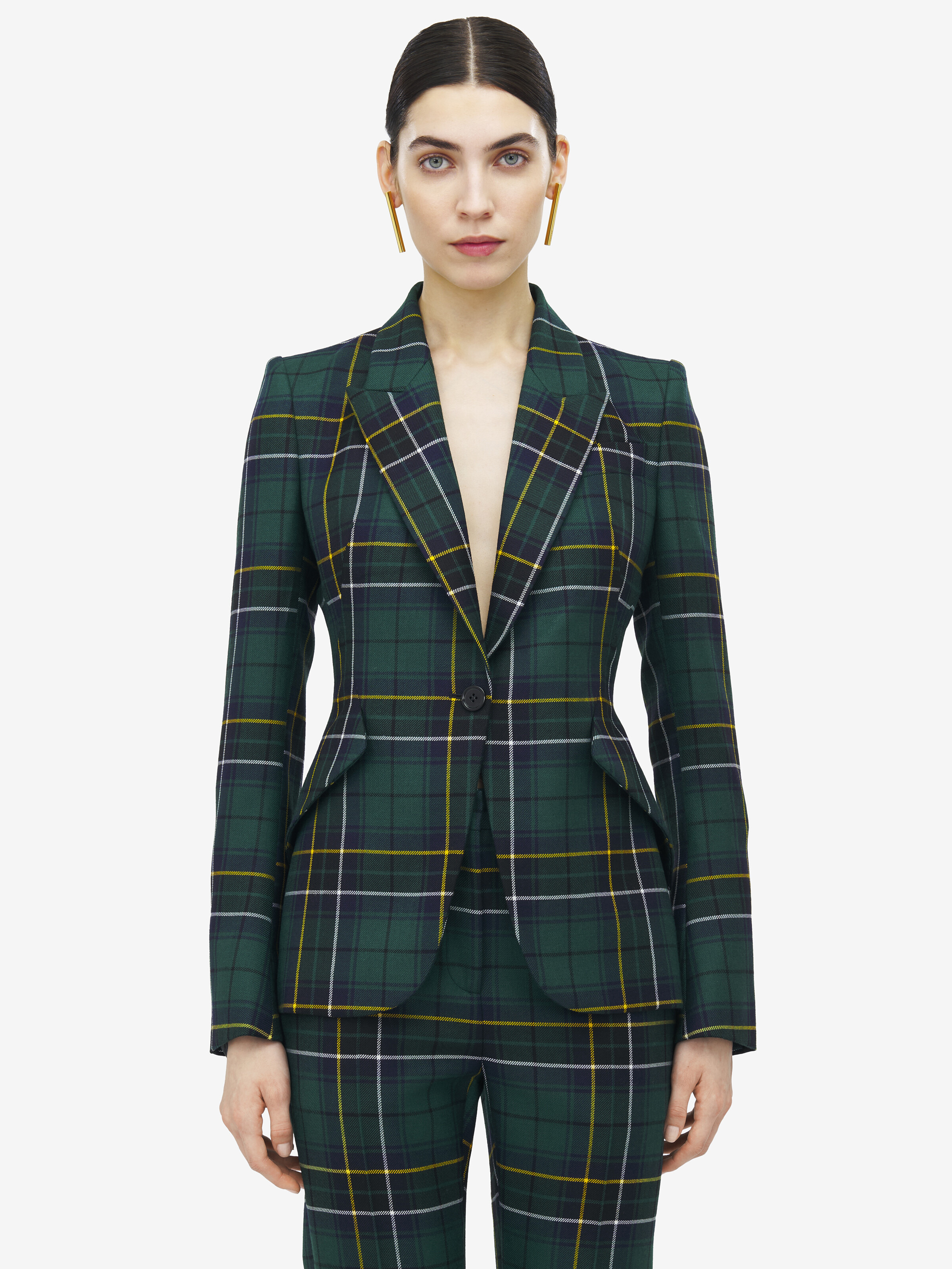 Wool Tartan Peak Shoulder Jacket - 2