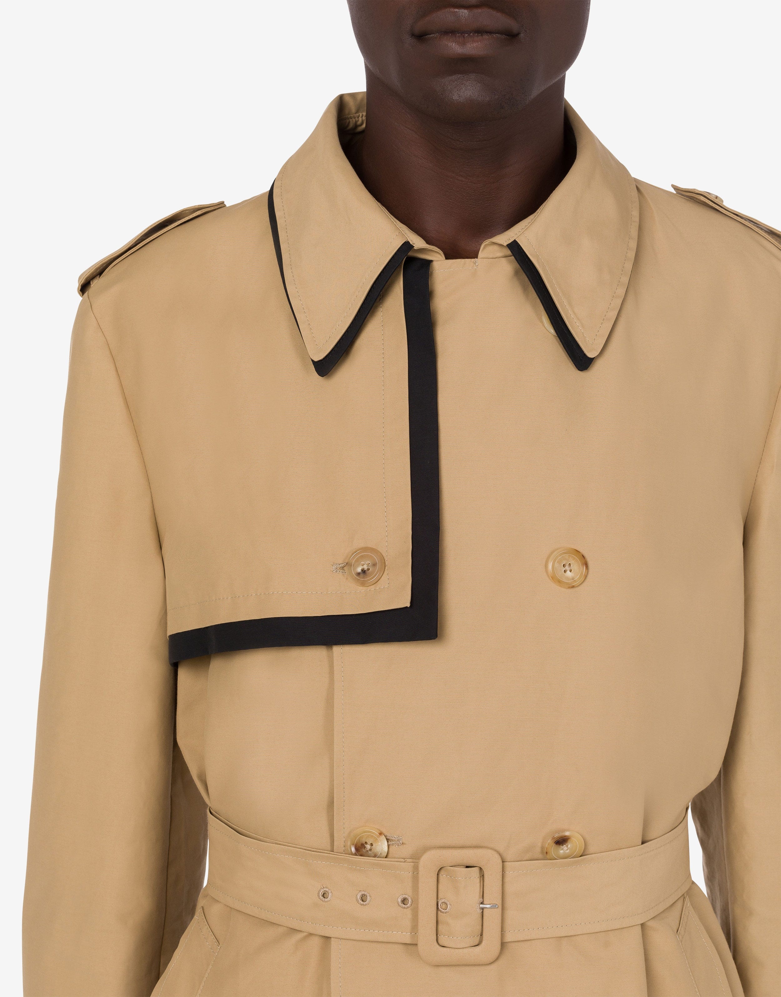 CONTRASTING LAYERS CANVAS TRENCH COAT - 4