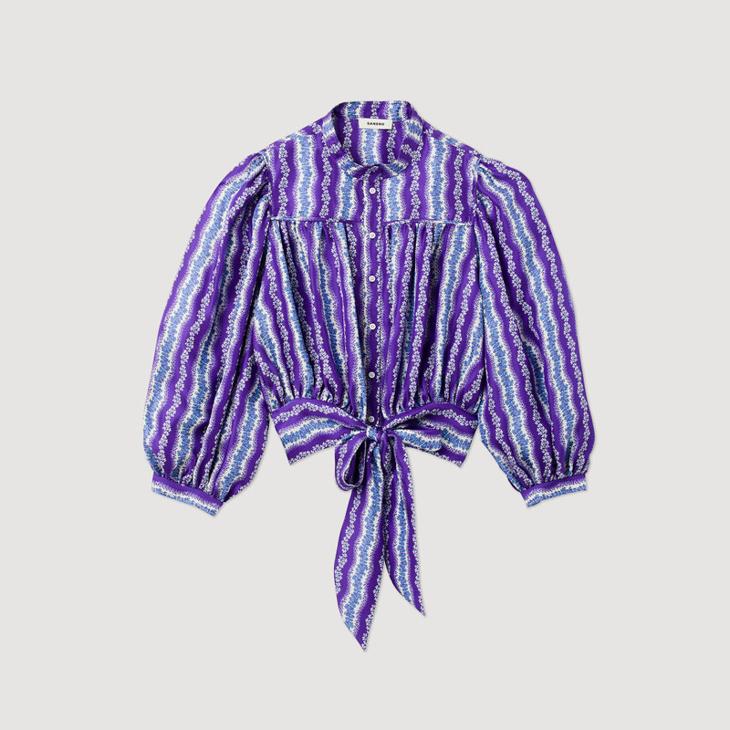 Cropped silk shirt with a floral print 1