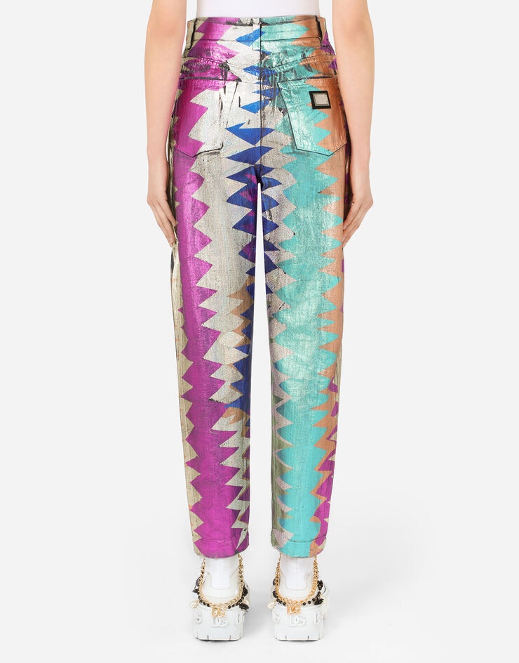 Foiled jeans with multi-colored glitch print - 2