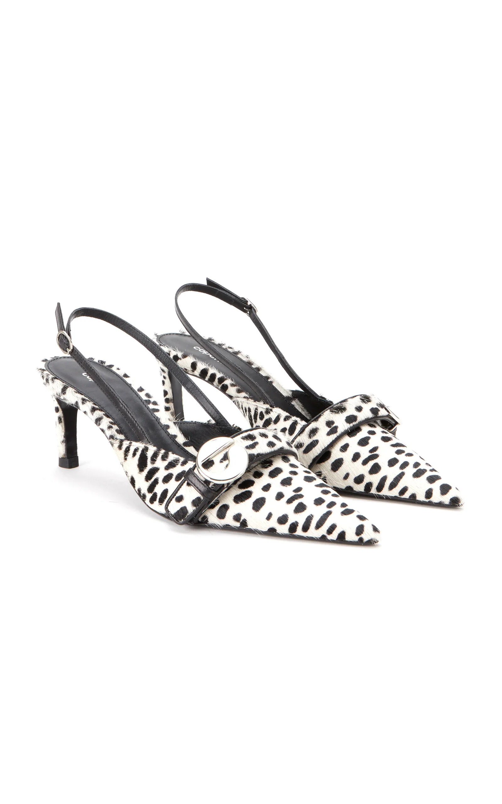 Belted Haircalf Slingback Kitten Heels black/white - 1