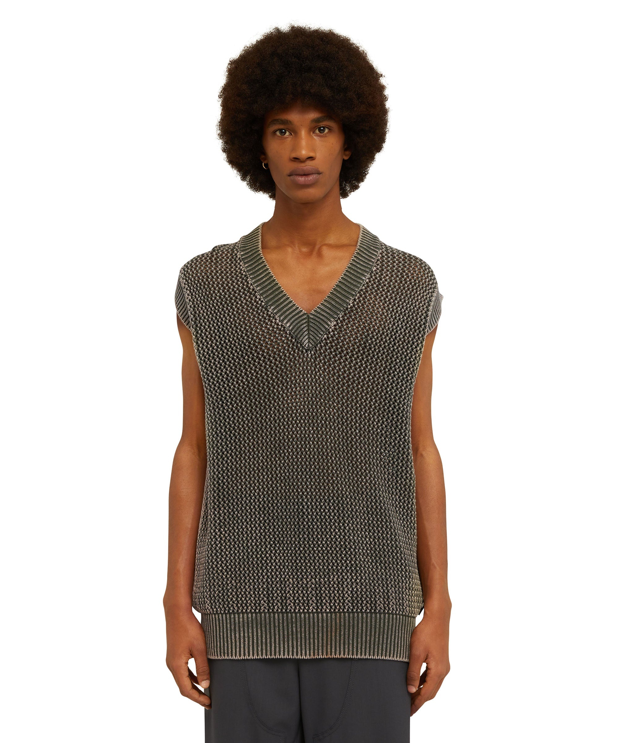 Knit cotton overdyed vest with mesh - 3
