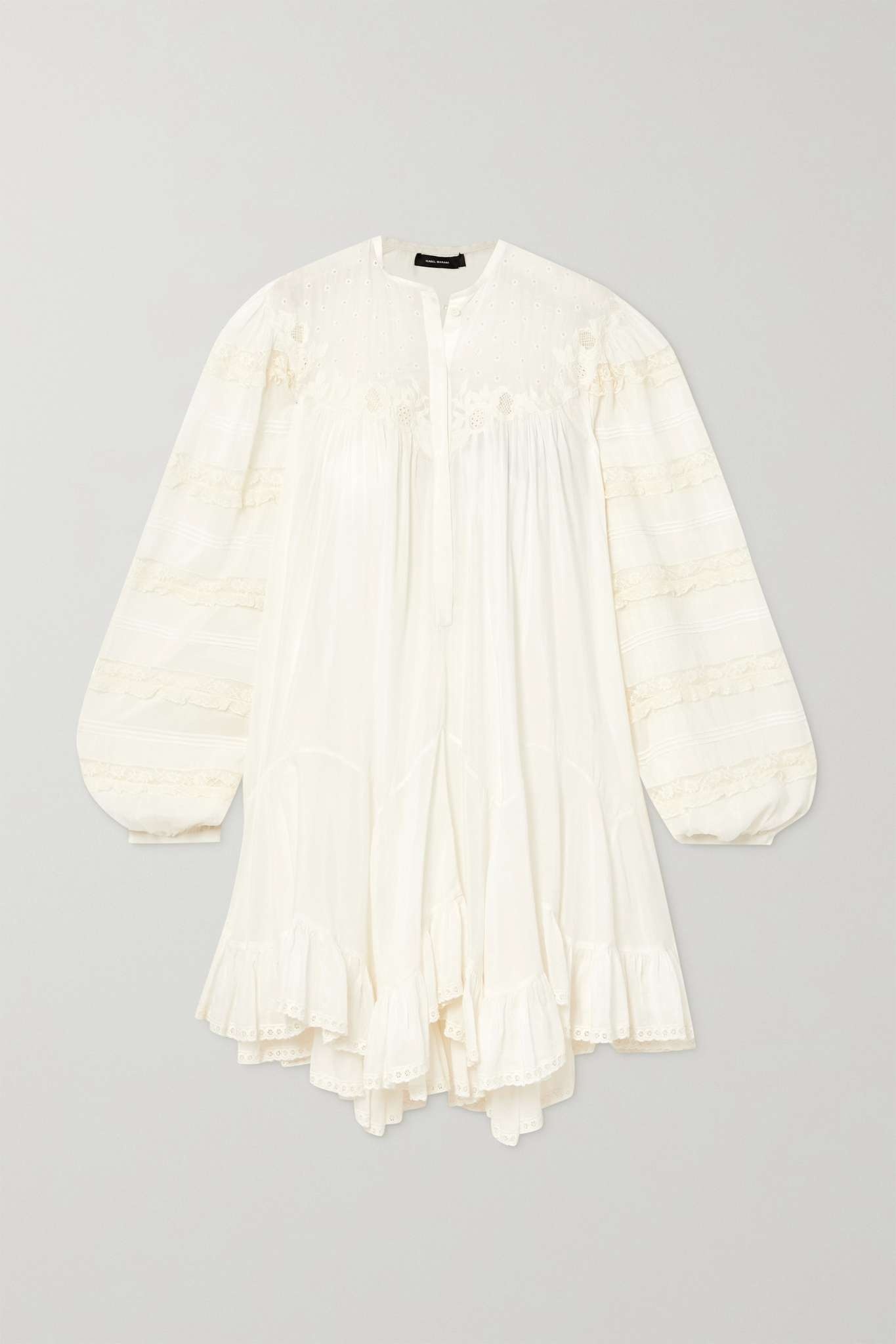 Gyliane lace-trimmed ruffled broderie anglaise cotton and silk-blend mini dress - 1