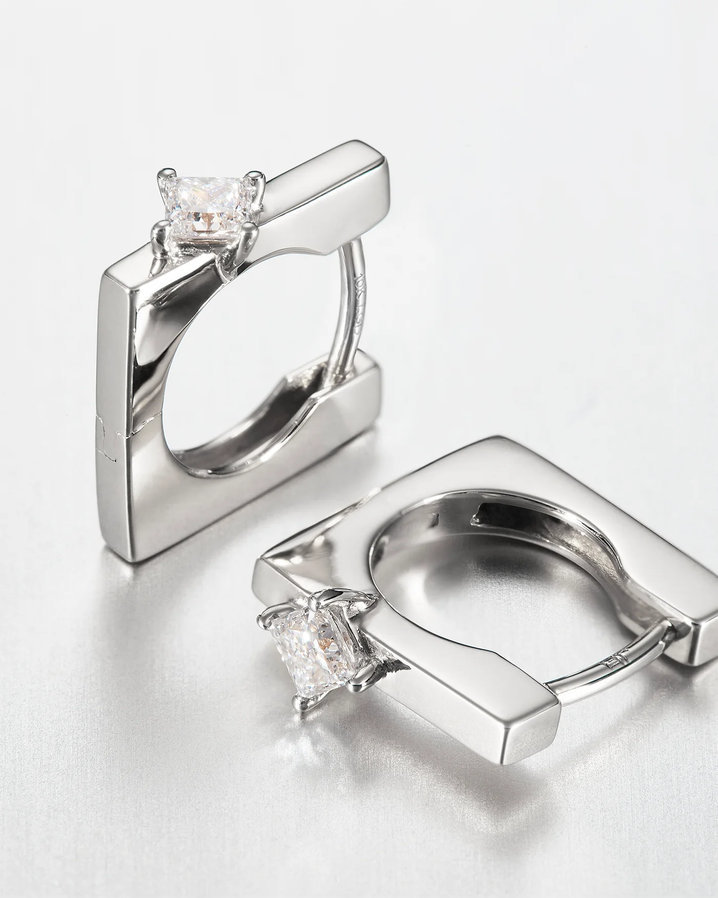 10K Princess Cut Diamond Huggie Earrings - 1