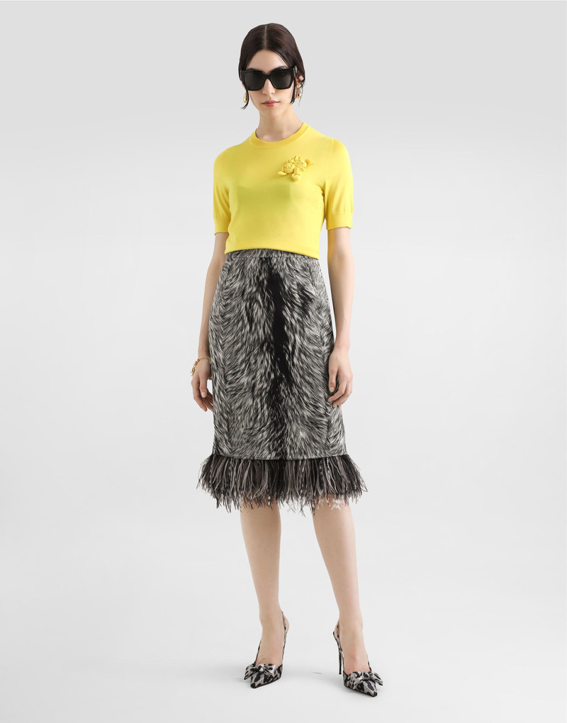 Dolce & Gabbana Short-sleeved silk sweater with flower embellishment outlook