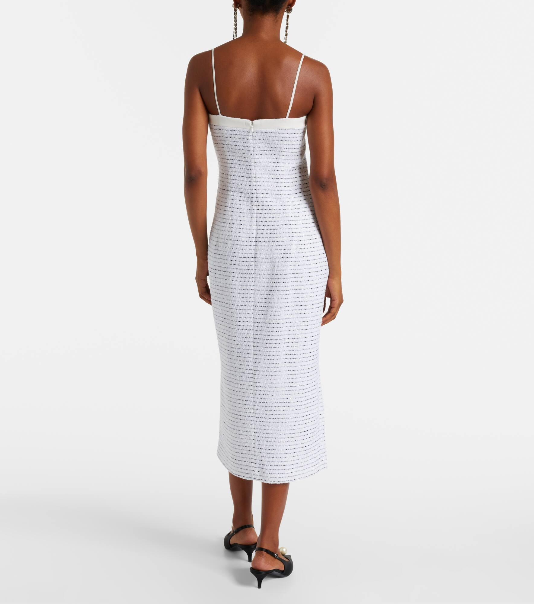 Bow-detail striped tweed midi dress - 3