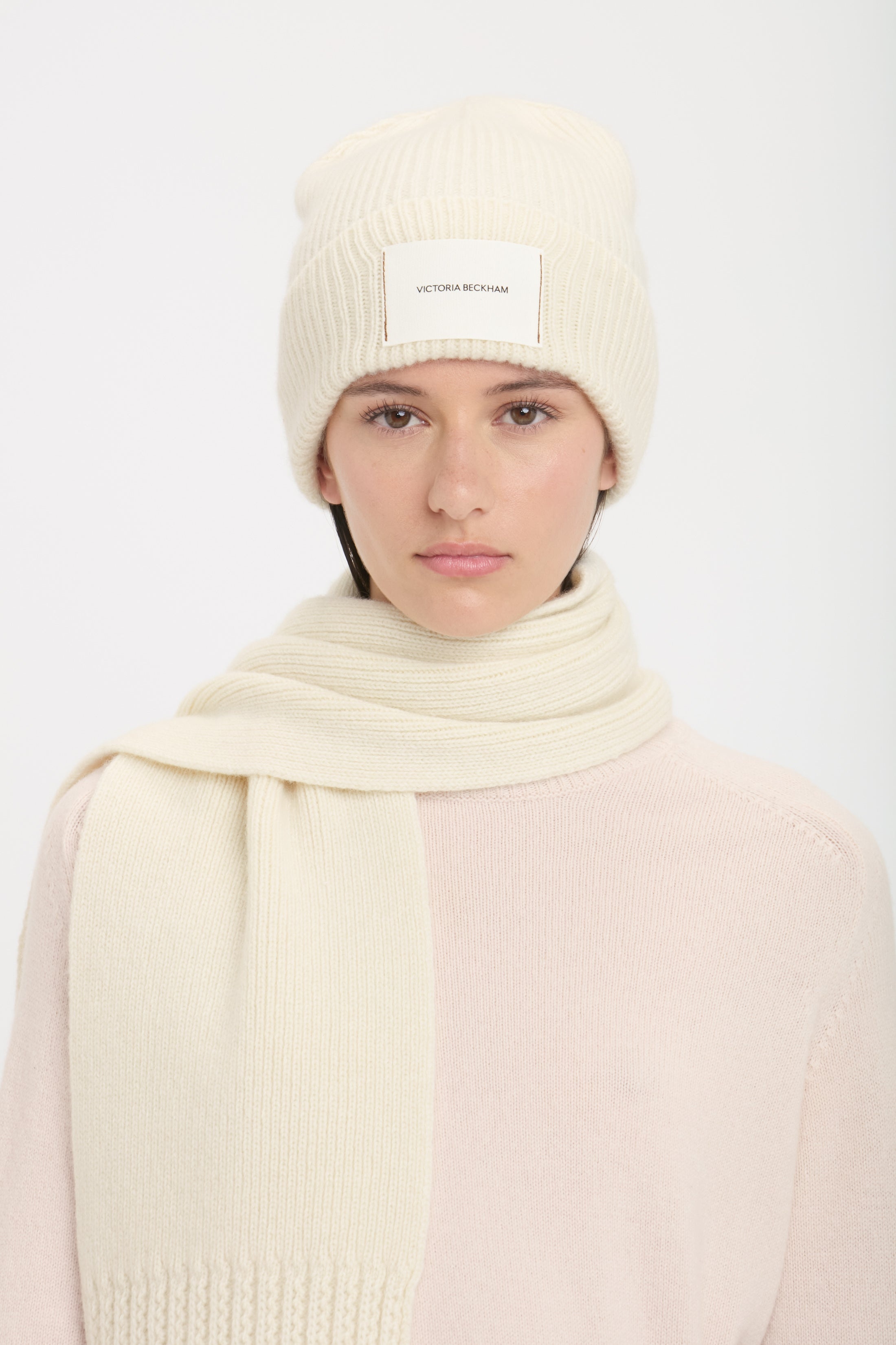 Logo Patch Beanie In Ivory-Camel - 2