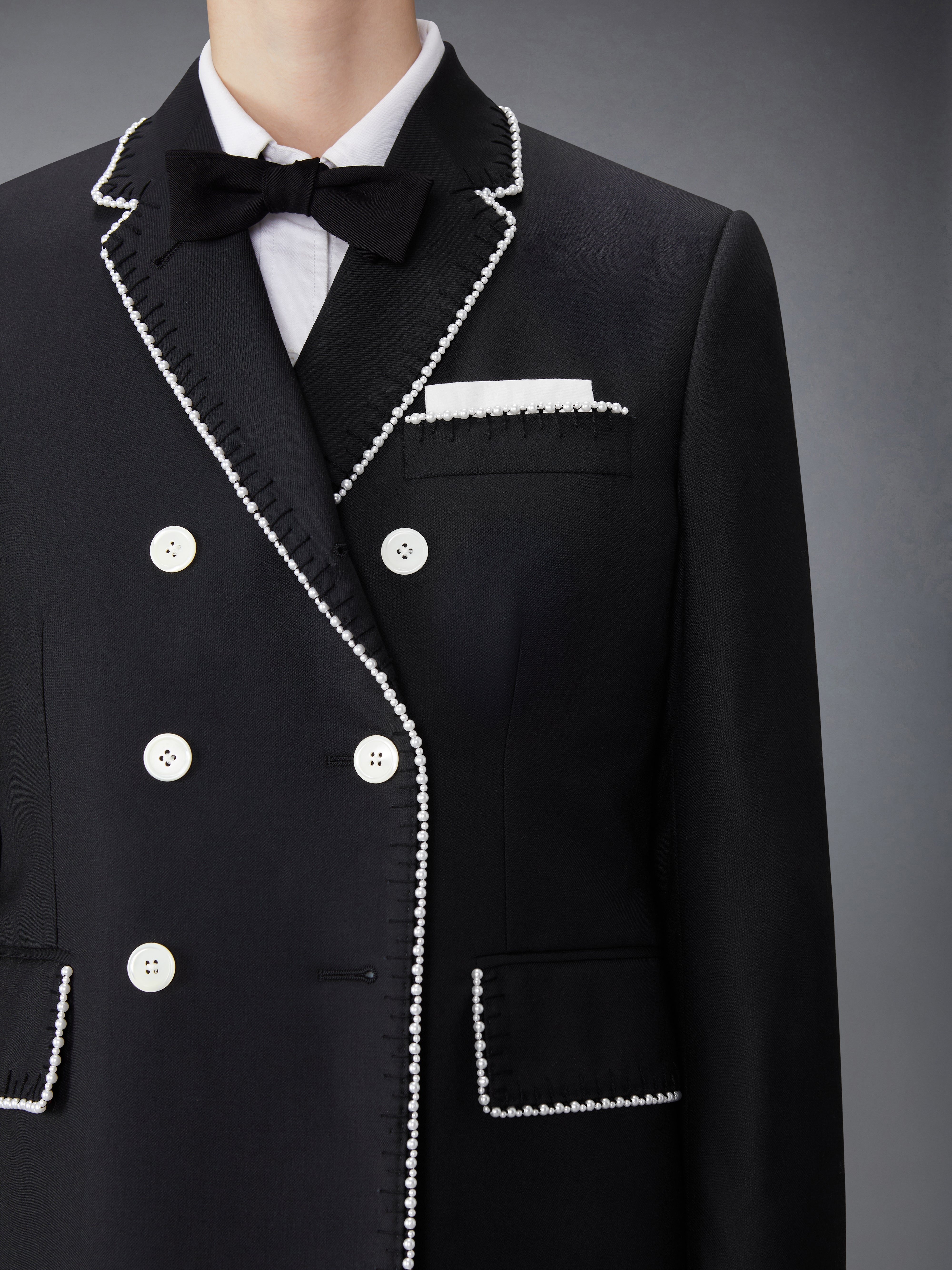 FIT 1 - DOUBLE BREASTED CLASSIC SPORT COAT W/ BLANKET STITCH PEARLS ON SUPER 120'S WOOL TWILL - 8