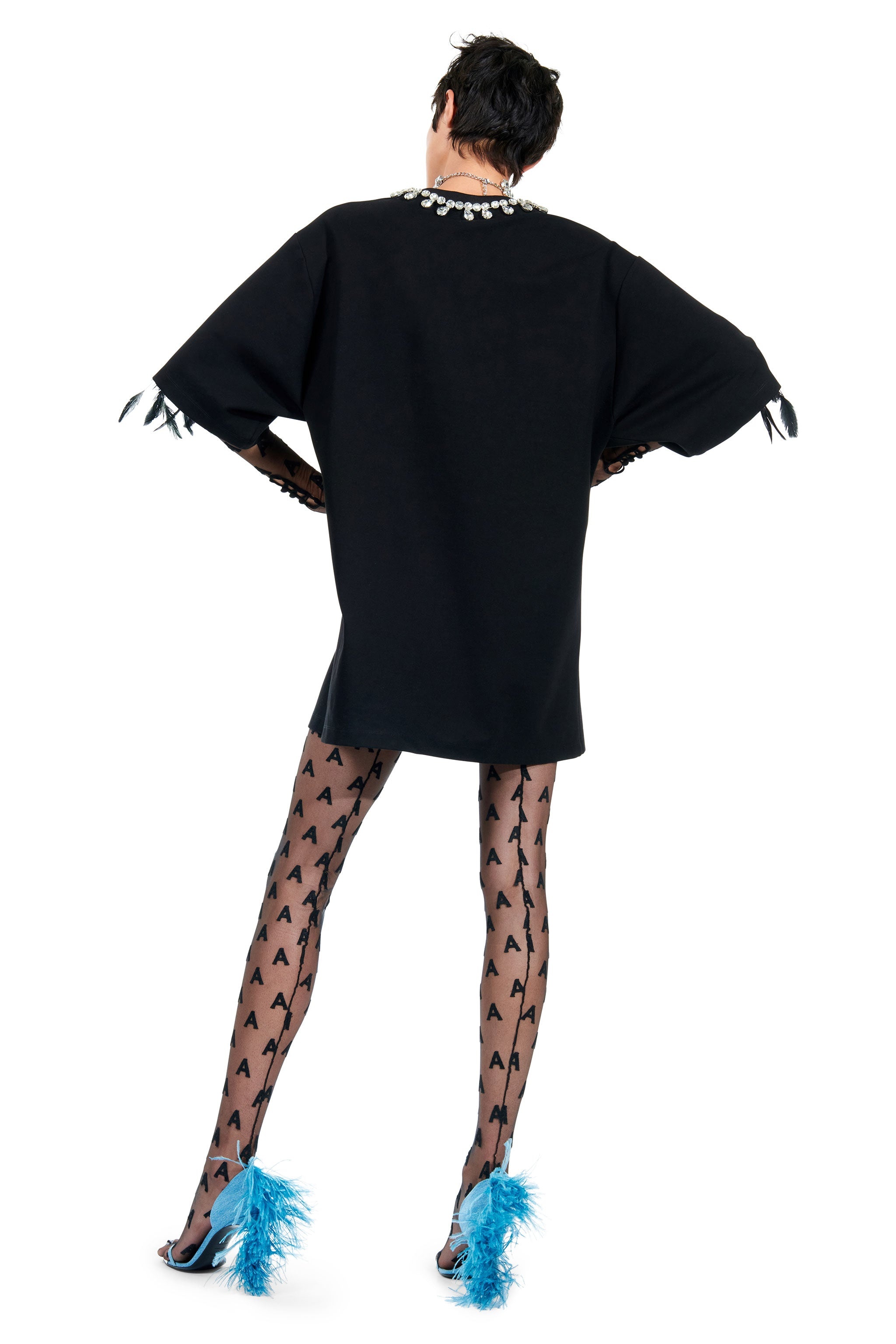 V-NECK CRYSTAL T-SHIRT DRESS - 5