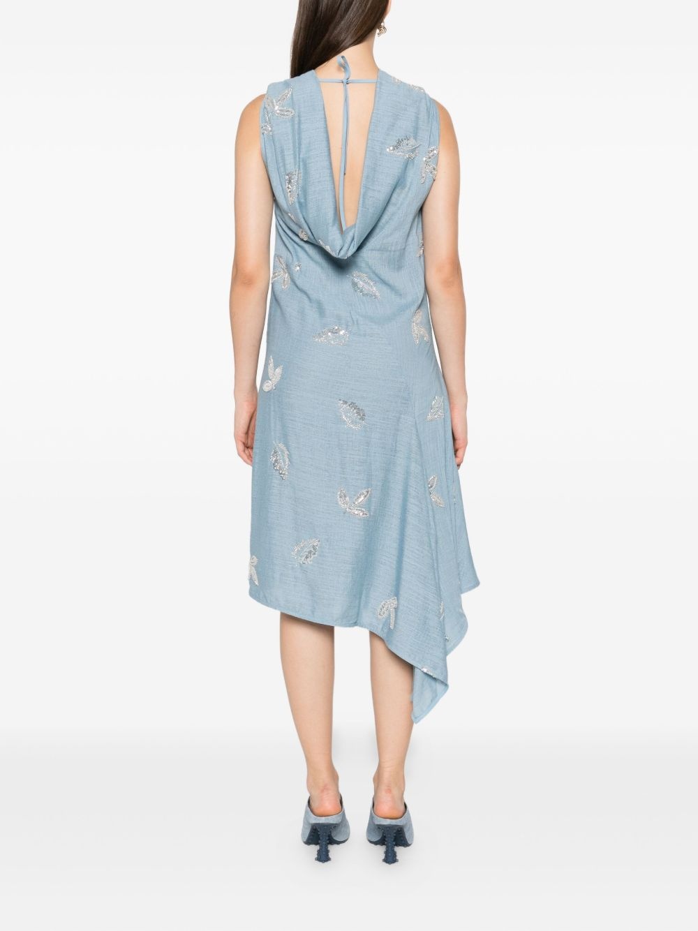 cowl-neck embroidered midi dress - 4