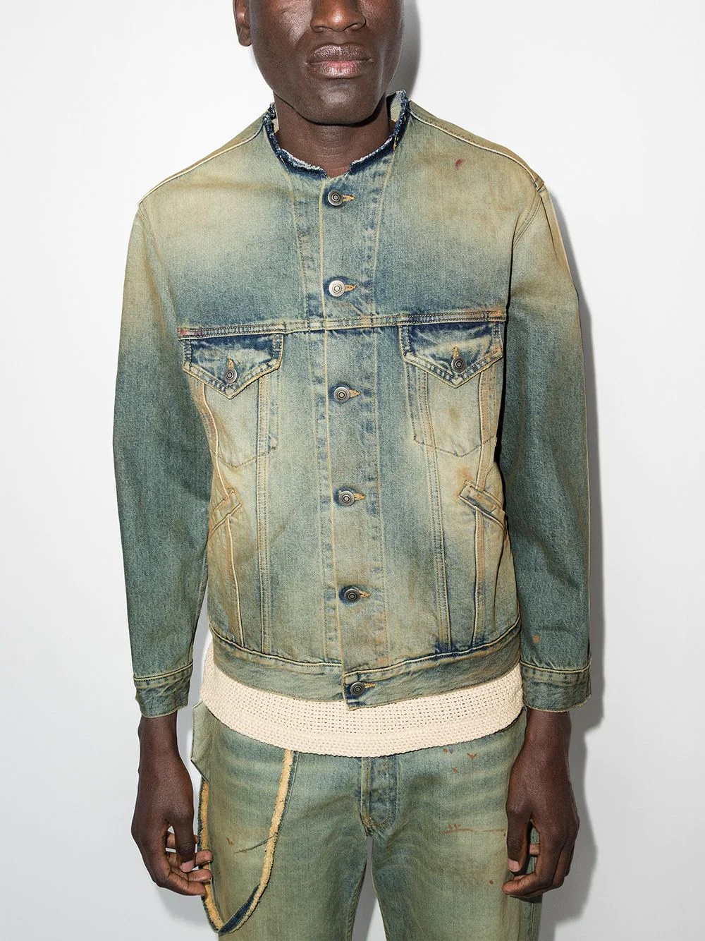 raw-cut collar denim jacket - 2