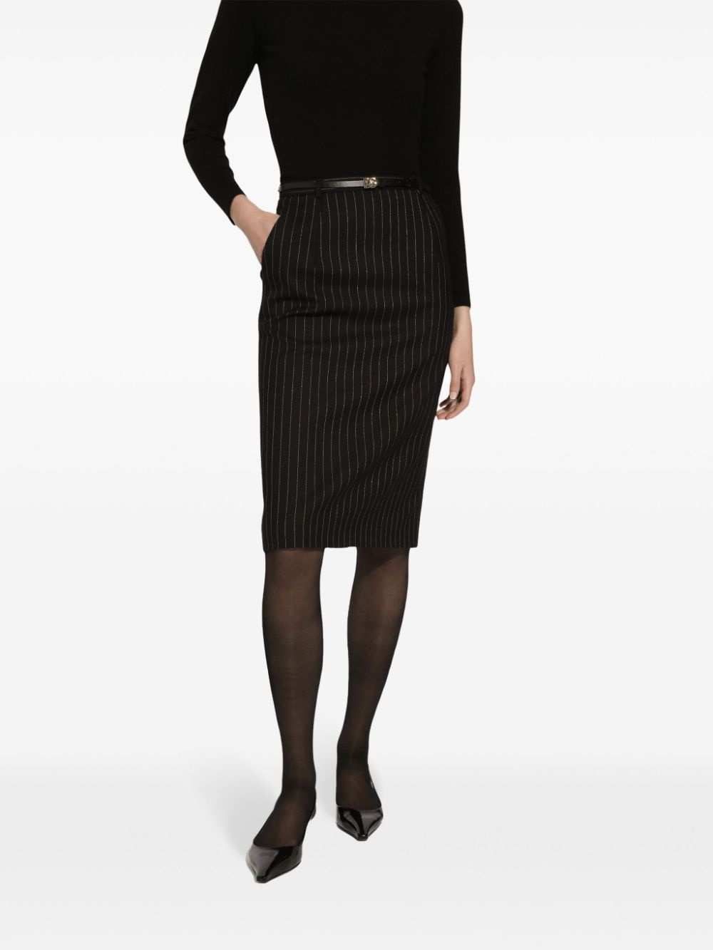 pinstripe-pattern wool skirt - 5