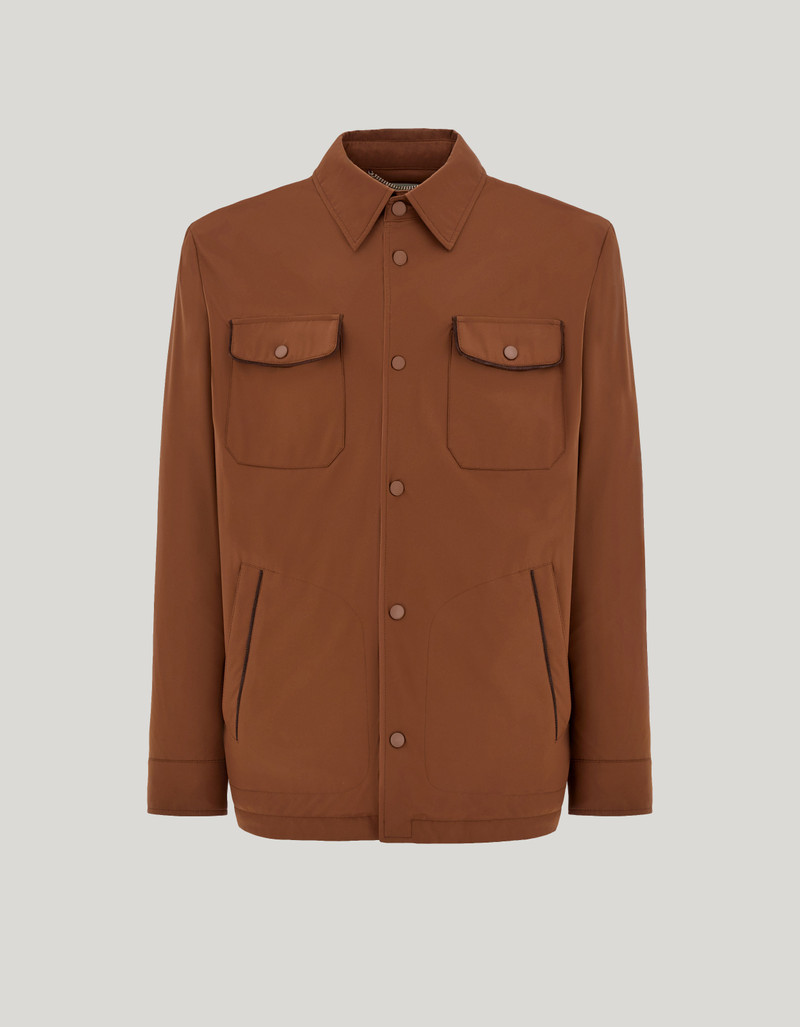 CARAMEL MIXED-MATERIAL ULTRALIGHT SUEDE BOMBER JACKET WITH KNIT INSERTS 172