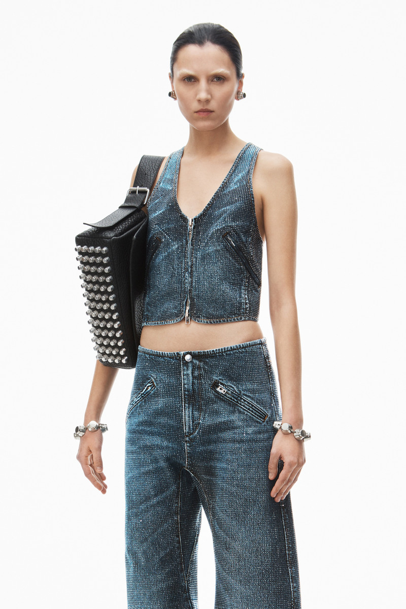 Alexander Wang clear crystal hotfix vest in cotton denim outlook