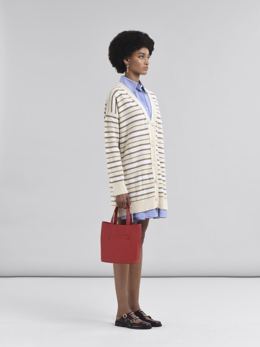 IVORY STRIPED CASHMERE BLEND CARDIGAN - 5