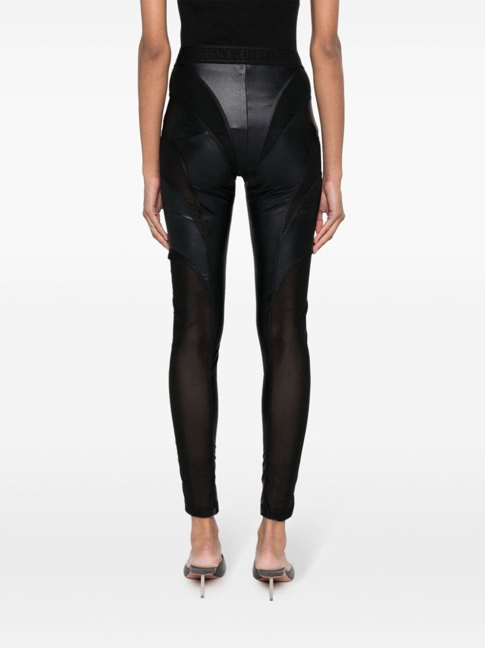 panelled faux-leather leggings - 4
