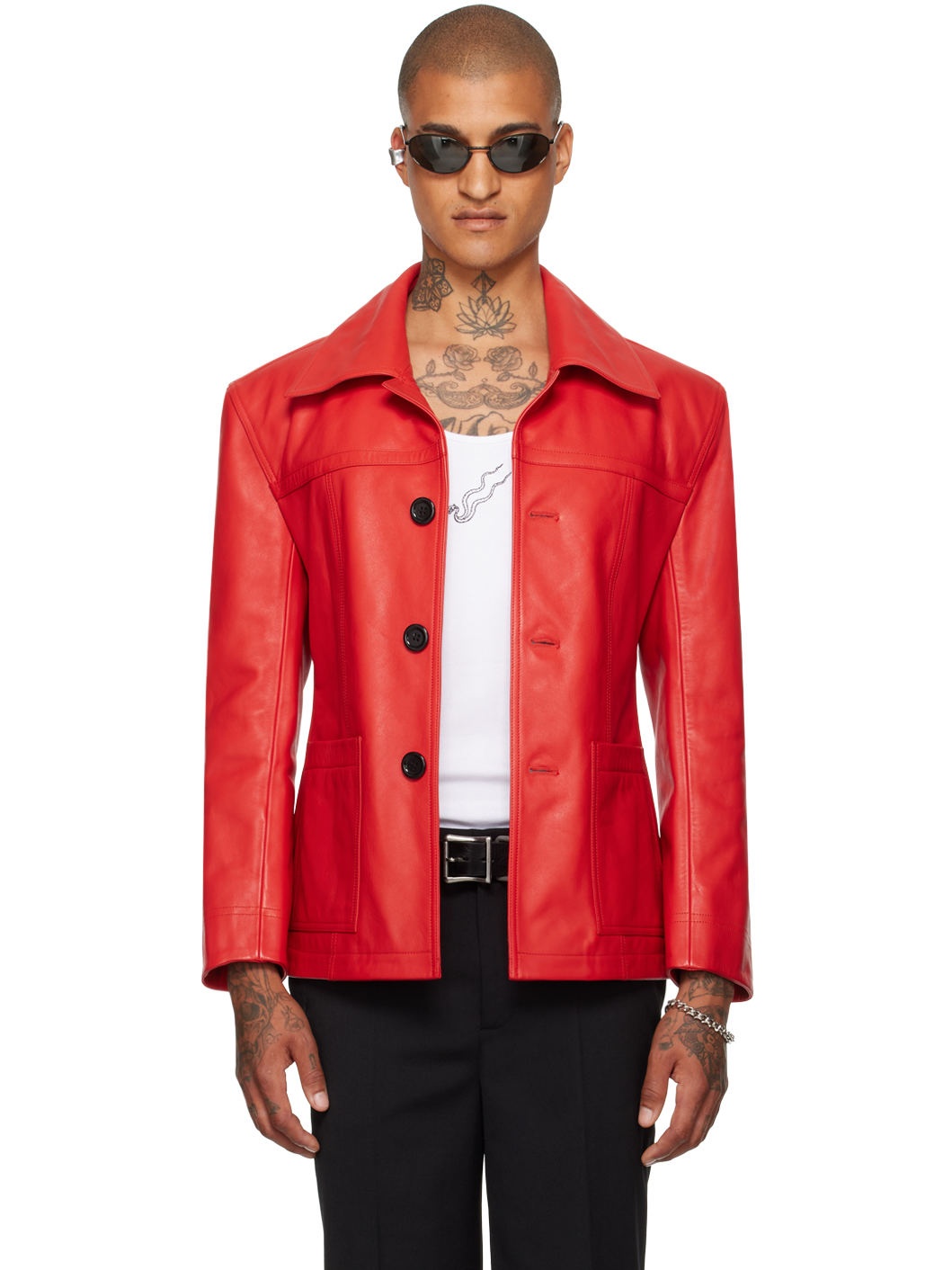 Red Slim-Fit Creep Leather Jacket - 1