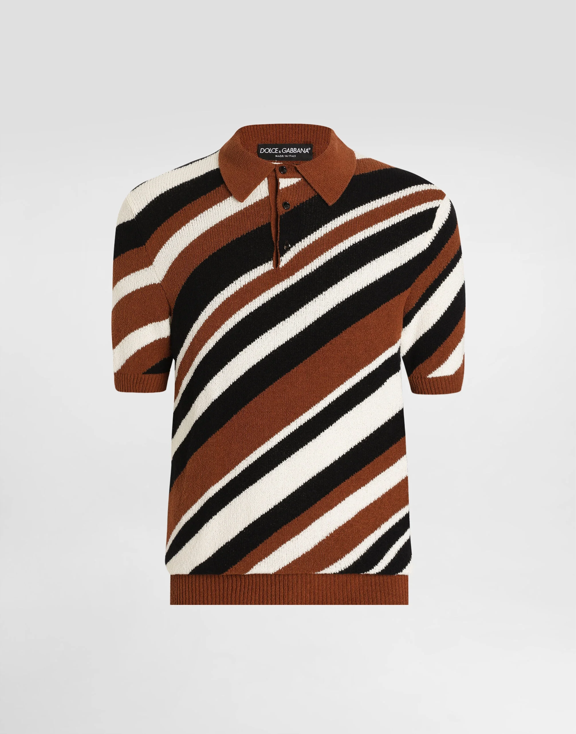 Short-sleeved cotton polo-shirt with striped inlay - 1