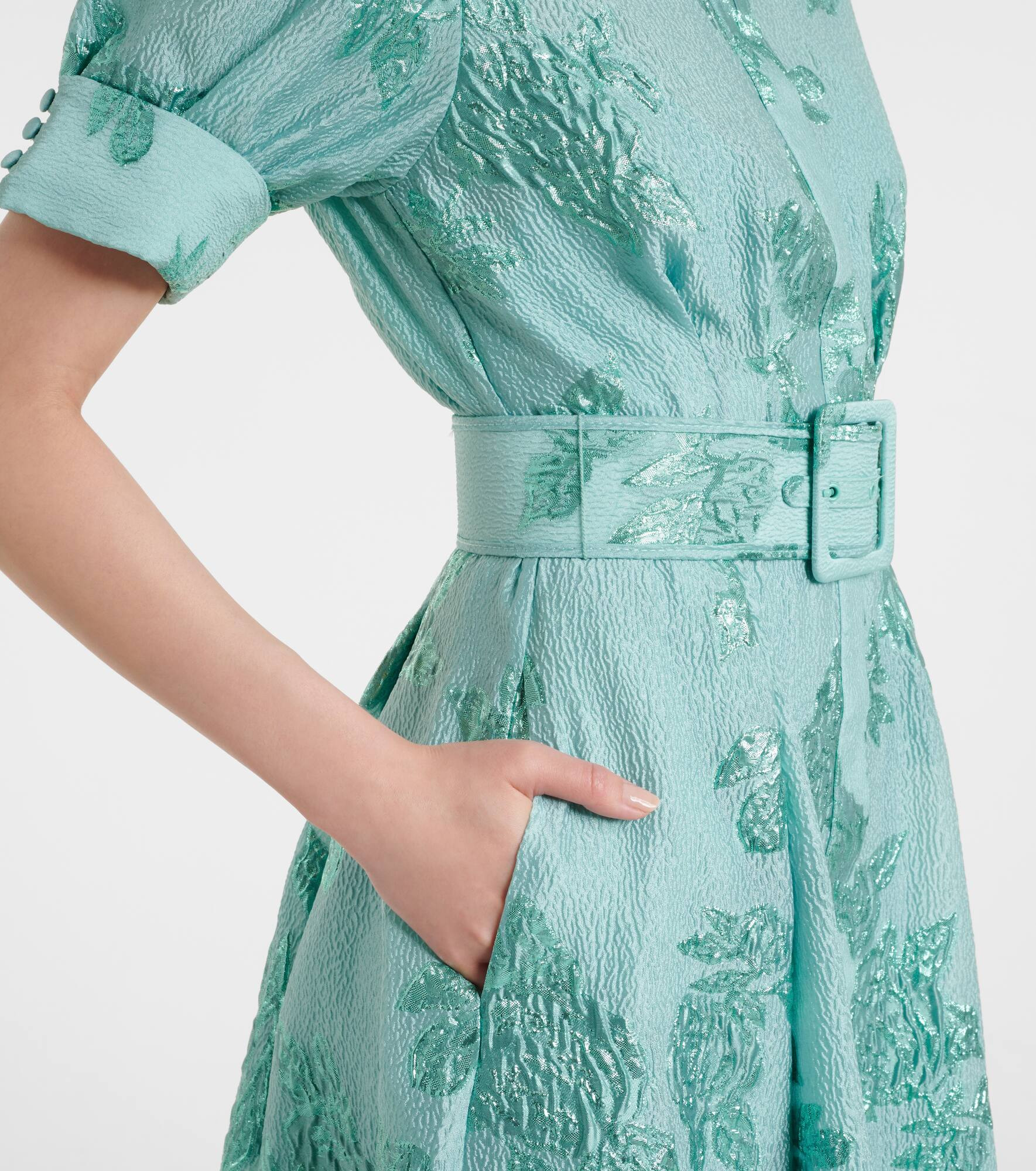 Benette belted brocade shirt dress - 5