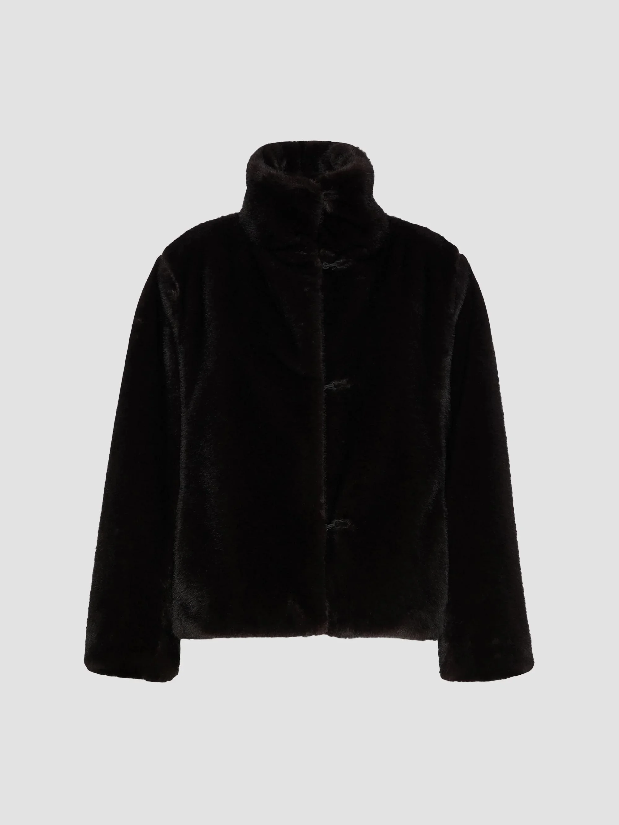 Women's Fluffy Textured Cropped Coat - Dark Brown - 1