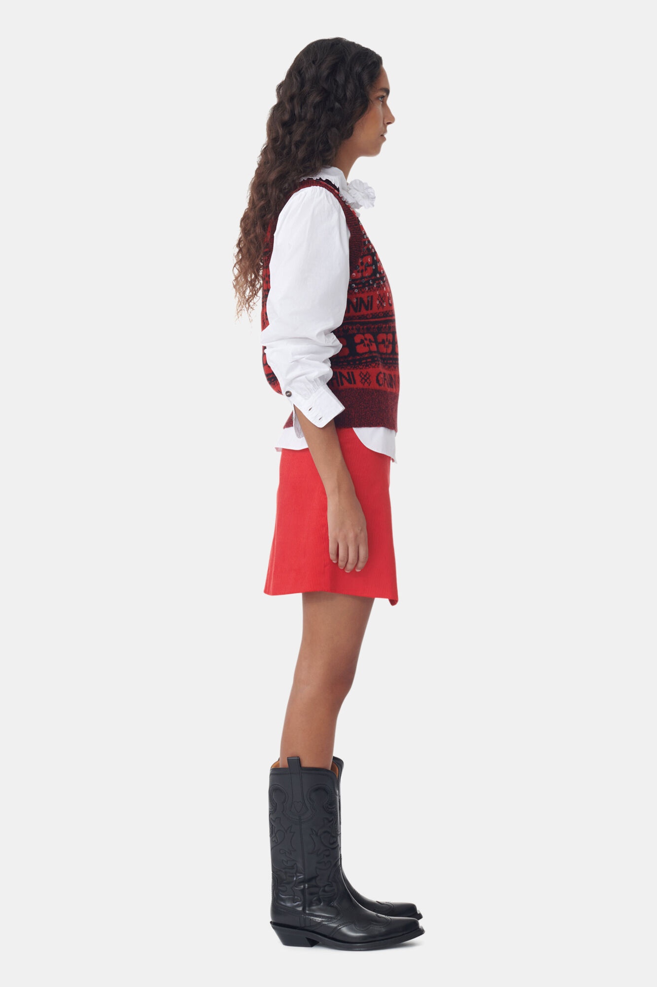 RED SEQUINS LOGO WOOL MIX VEST - 4