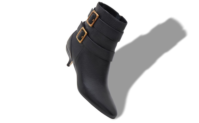 Manolo Blahnik Black Calf Leather Buckle Detail Ankle Boots outlook