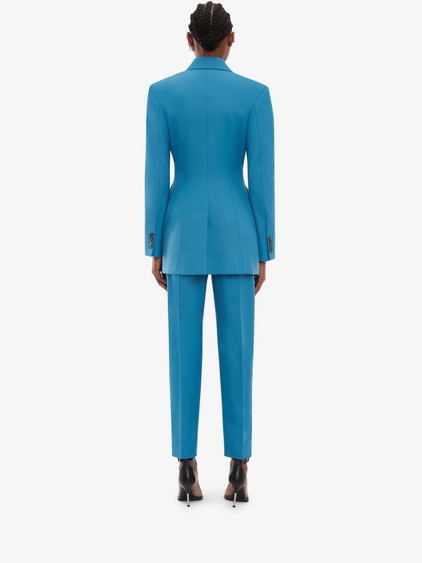 Double Breasted Wool Jacket in Cerulean - 4