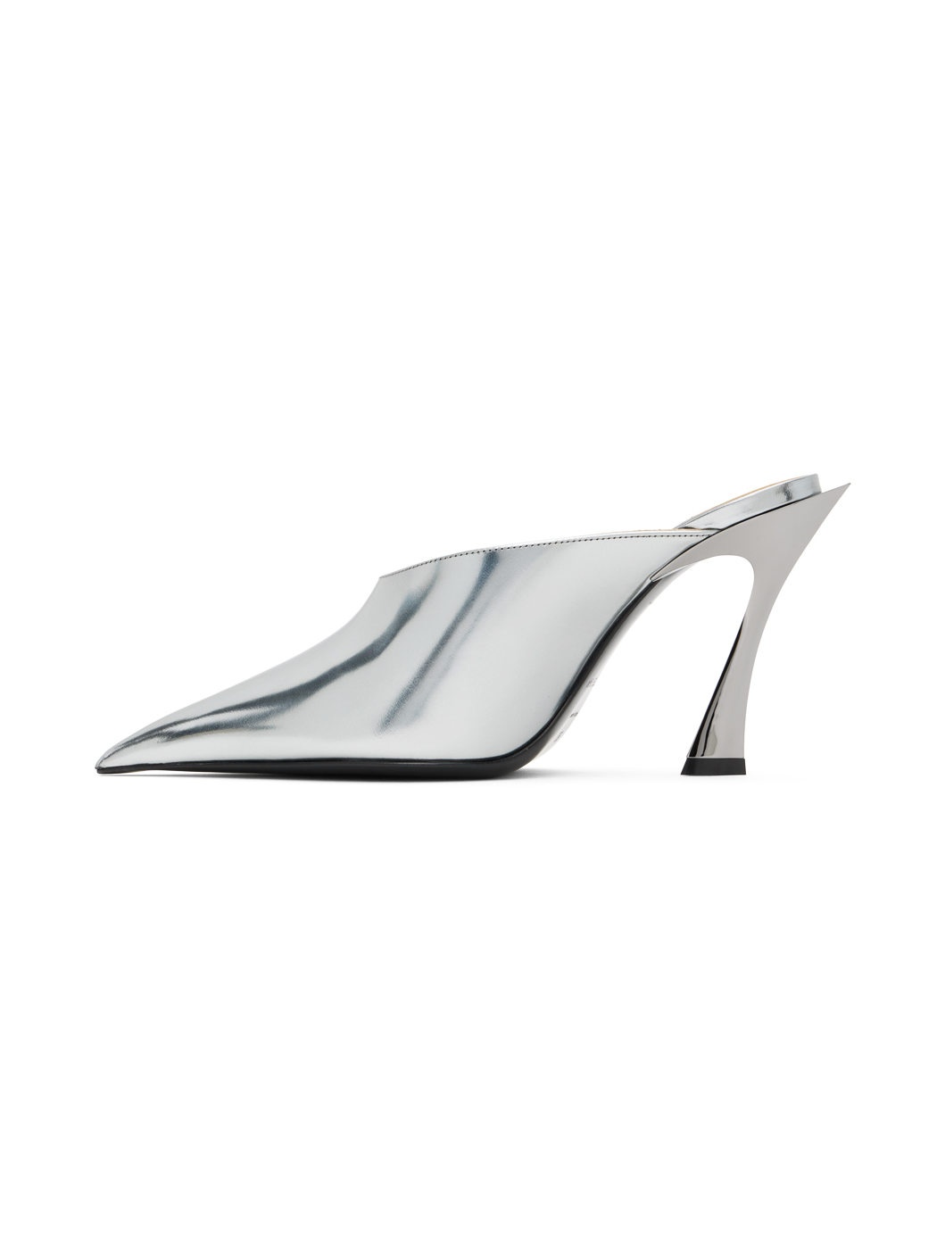 Silver Metallic Leather Fang 95 Mules - 3
