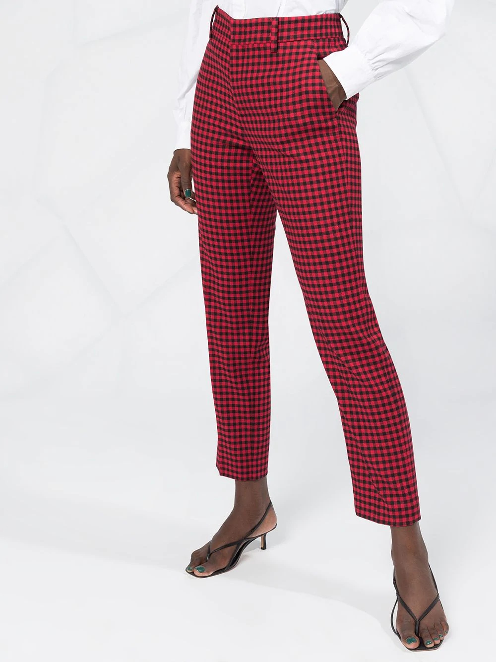 check-pattern cropped trousers - 5