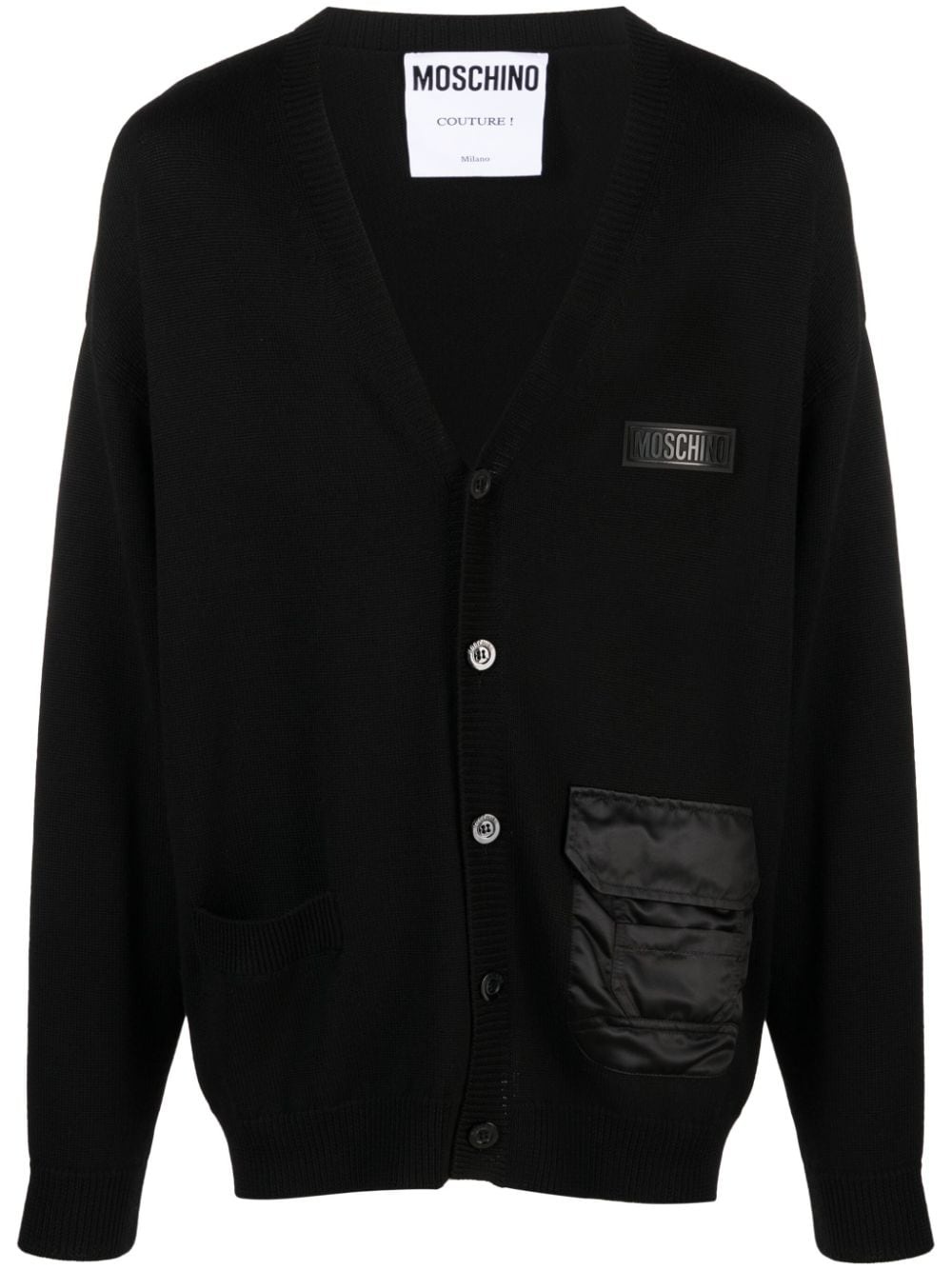 logo-embossed ribbed-knit cardigan - 1