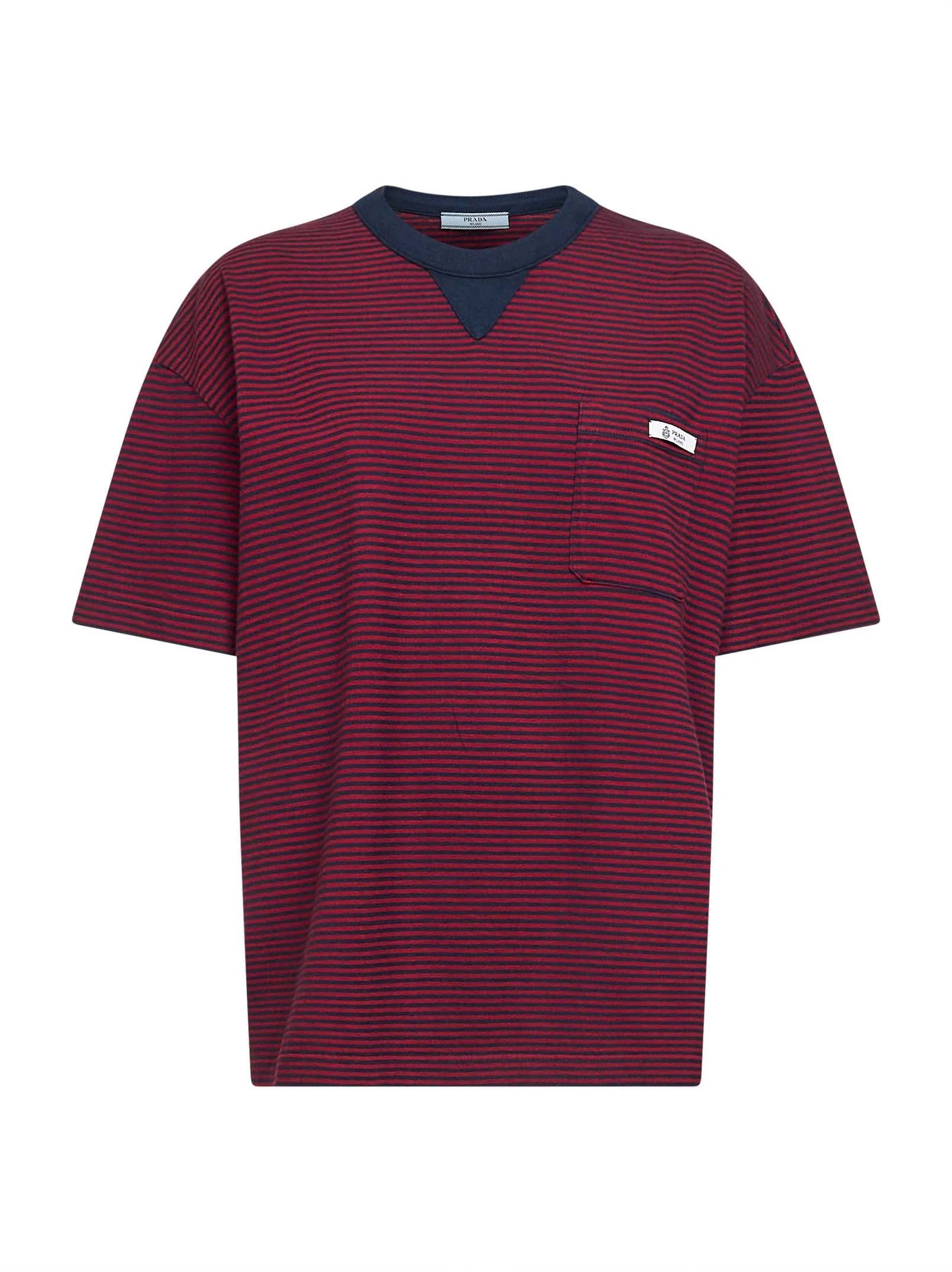 Prada Abbigliamento Women Red And Blue Striped Cotton Jersey T-Shirt - 1