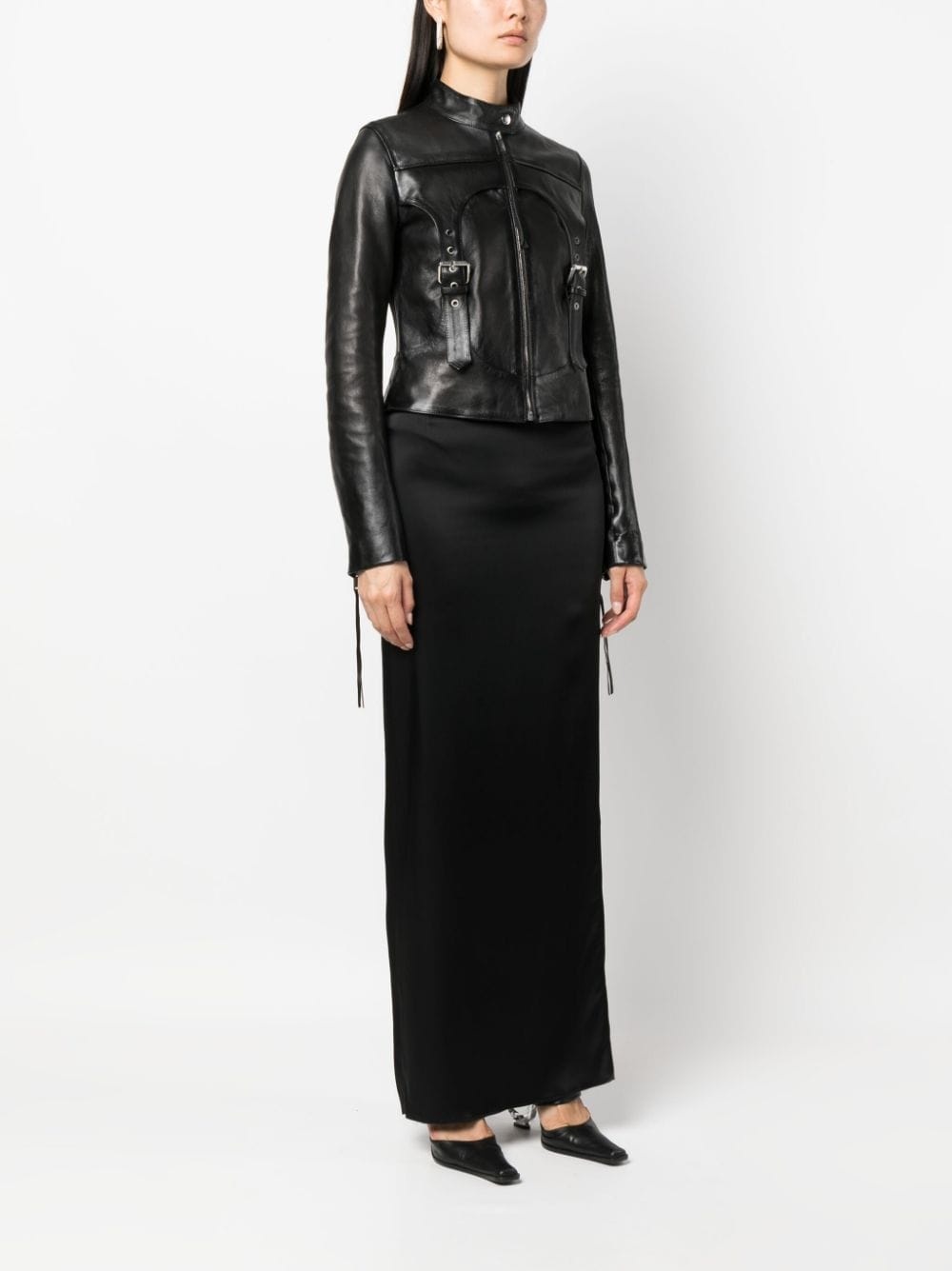 harness-detail leather jacket - 3